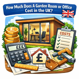 This image illustrates the costs associated with building a garden room or office in the UK.
