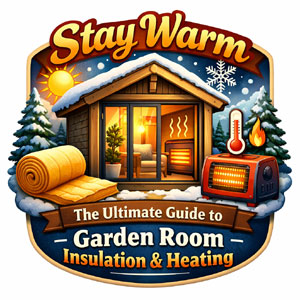 A warm garden room with snow outside and heating elements.