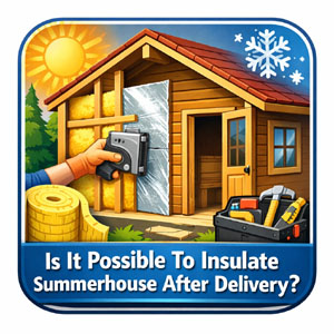 Insulating a summerhouse with materials and tools. Person installing insulation.