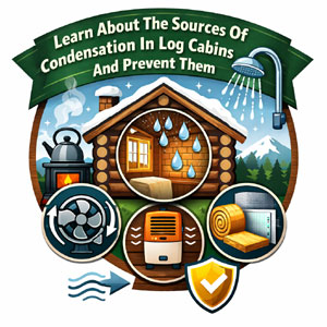 An illustration showing causes of condensation in log cabins.