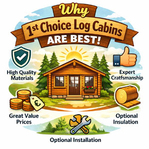 Infographic highlighting the benefits of 1st Choice Log Cabins