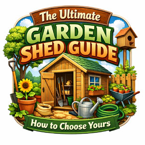 This image is a guide to choosing the perfect garden shed.