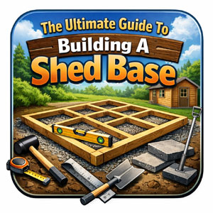 Shed base construction with tools and materials. Building a shed foundation.