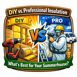 A comparison of DIY and professional insulation methods for summerhouses, highlighting the differences between the two approaches.