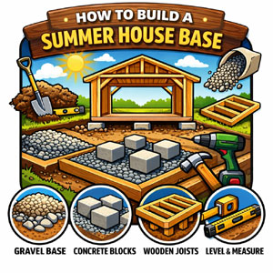 A graphic illustrating the process of building a summer house base
