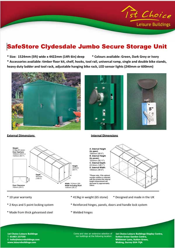 Click to download leaflet Image of GardenVault Clydesdale Plus Jumbo metal shed