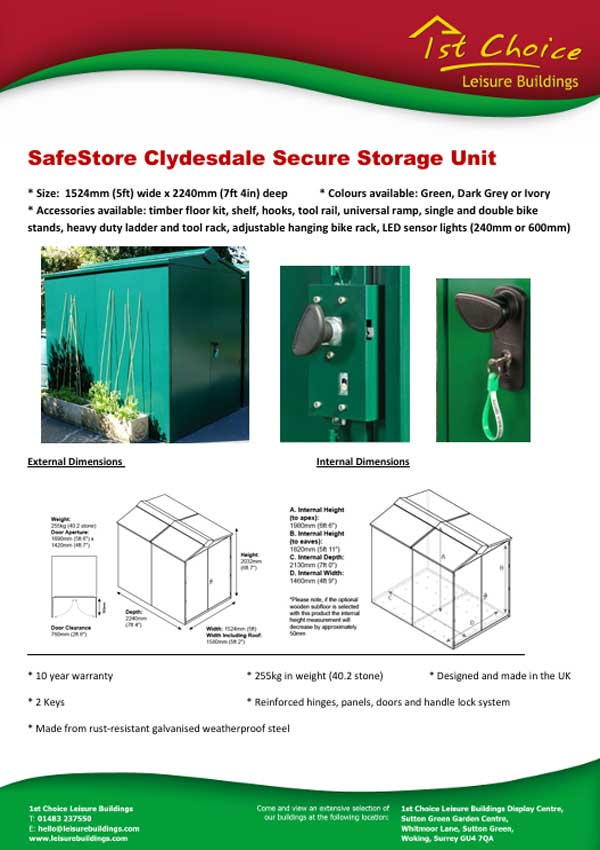 Click to download leaflet Image of GardenVault Clydesdale metal shed