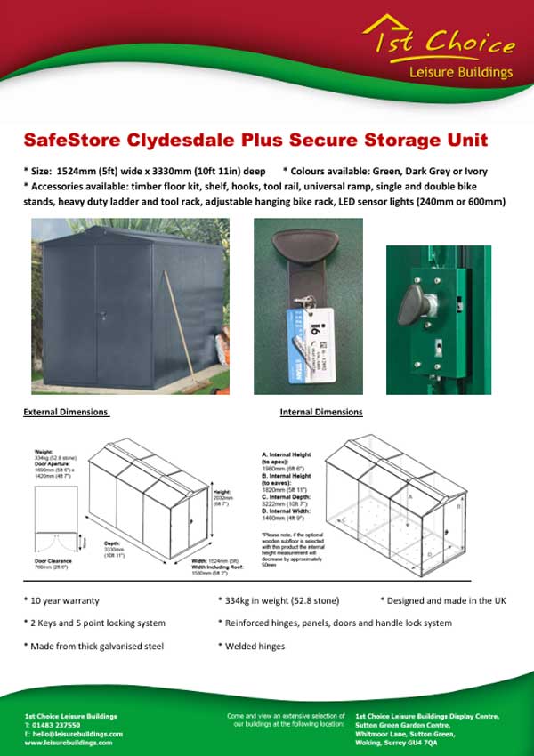 Click to download leaflet Image of GardenVault Clydesdale Plus Plus metal shed