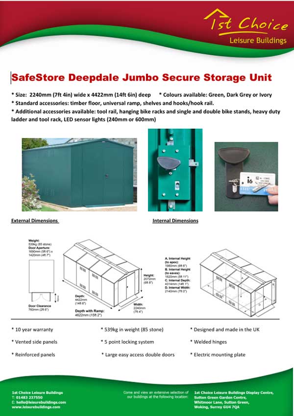 Click to download leaflet Image of GardenVault Deepdale metal shed