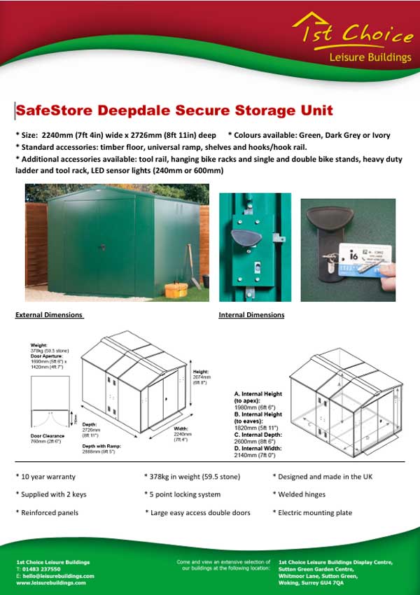 Click to download leaflet Image of GardenVault Deepdale metal shed
