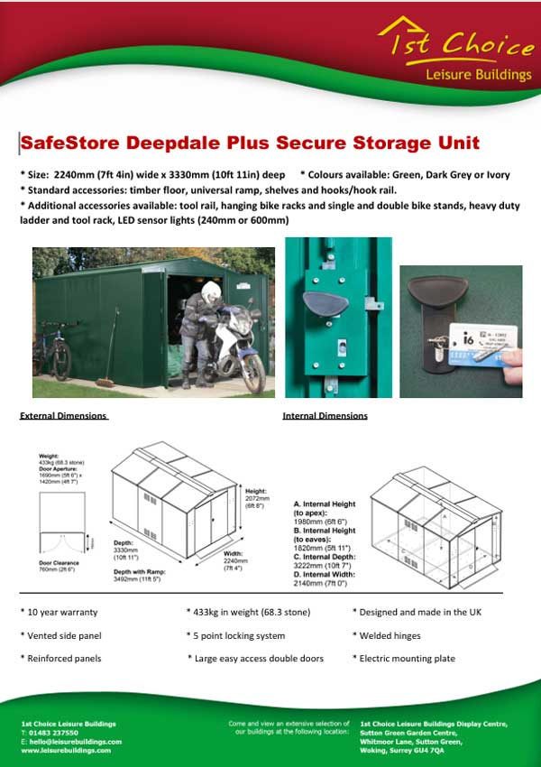 Click to download leaflet Image of GardenVault Deepdale metal shed
