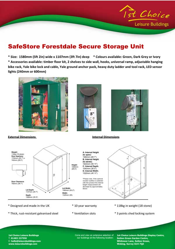 Click to download leaflet Image of GardenVault Forestdale metal shed