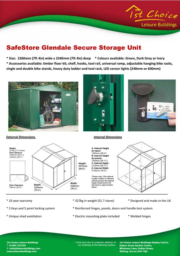 Click to download leaflet Image of GardenVault Glendale metal shed