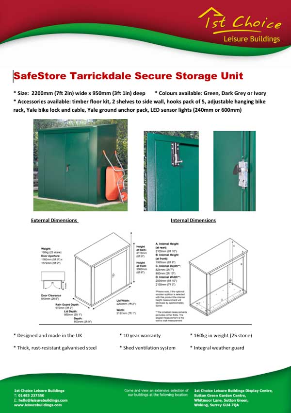 Click to download leaflet Image of GardenVault Tarrickdale metal shed
