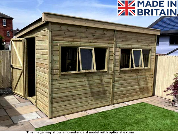 A wooden garden shed with a solid door and windows. Perfect for storage and outdoor use.