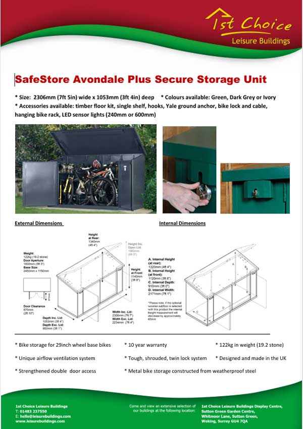 Click to download leaflet Image of Safestore Avondale Plus Plus metal shed