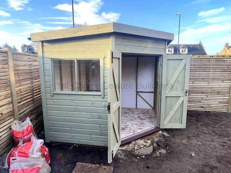 Sapphire 8ft x 8ft Eversley Corner Shed with optional 4ft wide Premium double door upgrade and VPL vapour barrier SSEV1