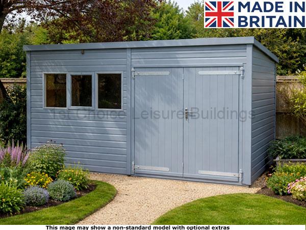 Diamond Barnham Pent 1 A grey garden workshop with double doors and a window