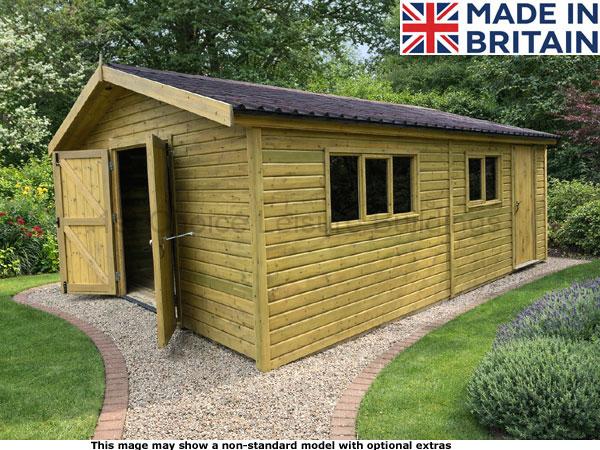 Southampton Apex 1 A wooden garden workshop with double doors and windows