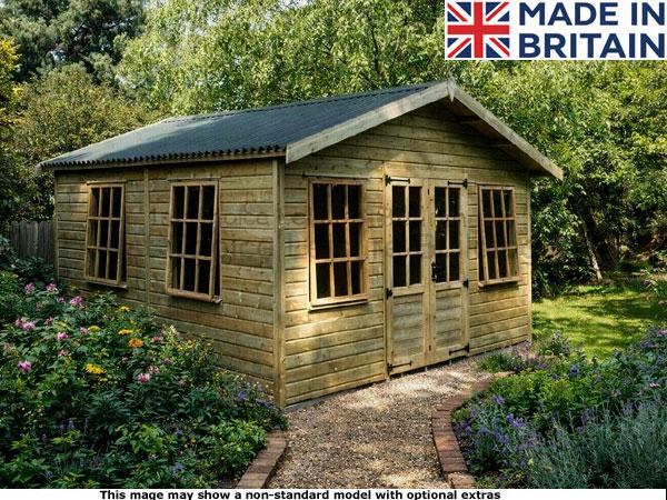 Winchester Transverse 1 A wooden garden shed with double doors and windows. Made in Britain