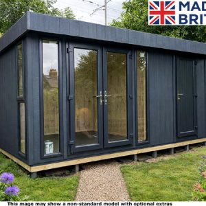 Black garden room with large glass doors and windows