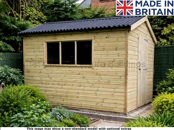 Sapphire Cadnam Apex Shed 1 A wooden garden shed with a black roof and a window.