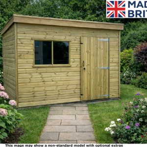 Wooden garden shed with window and double door. Perfect for storing gardening tools.