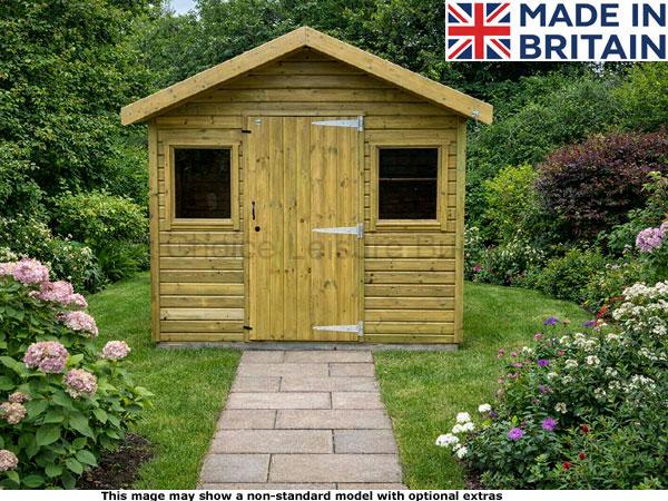 Cadnam Reverse Apex 1 A wooden garden shed with double doors and two windows