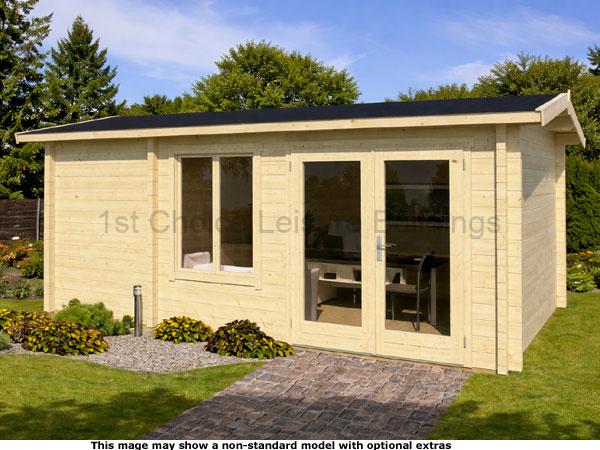 Alfold Cabin with Shed 1 A wooden garden log cabin with double doors and a window. Perfect for garden offices or storage.