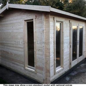 Light wooden garden log cabin with large windows and double doors. A great storage solution for your garden.