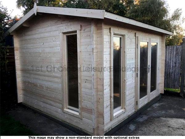 Chertsey Apex Cabin 1 Light wooden garden log cabin with large windows and double doors. A great storage solution for your garden.