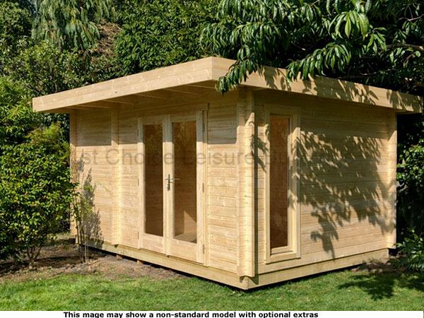 Chessington Cabin Shed Combi 1 A wooden log cabin with double doors and a window