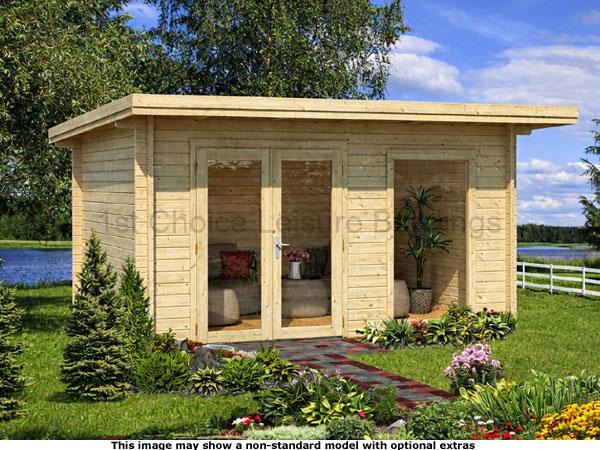 Newbury Pent Cabin 1 A garden log cabin with large glass doors and windows