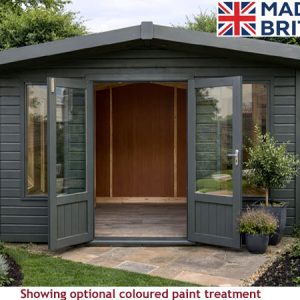 Platinum 6x10 Apex Fleet Garden Room with open doors and windows