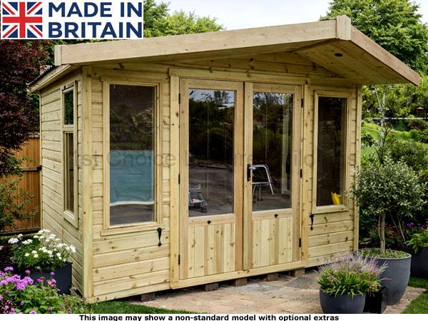 Platinum 6x8 Apex Fleet Garden Room 1 Platinum 6x8 Apex Fleet Garden Room with large windows and a sloping roof.