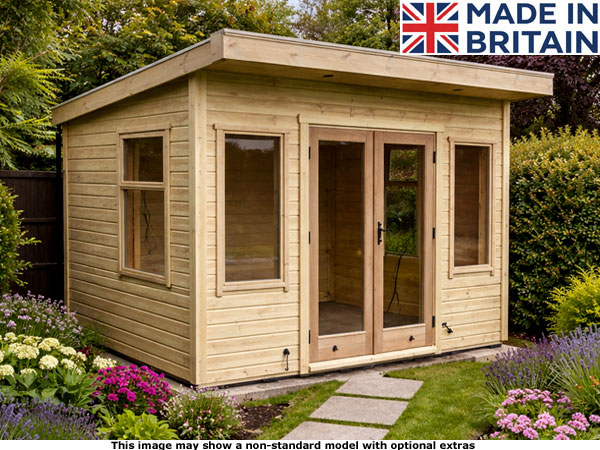 Platinum 8x6 Pent Odiham 1 A wooden Platinum 8x6 Pent Odiham Garden Room with double doors and windows. Perfect for garden storage or office.