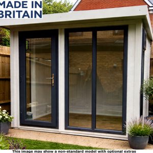 Royal Marlow Garden room with large glass doors and white walls. Made in Britain.