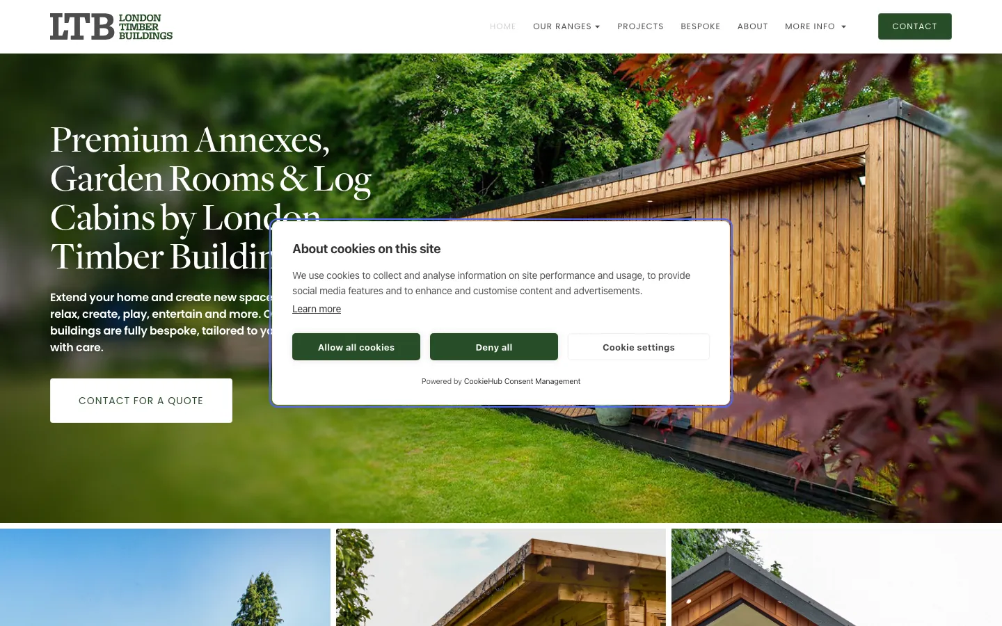 London Timber Buildings homepage with the Smith's Garden Centre display in Uxbridge