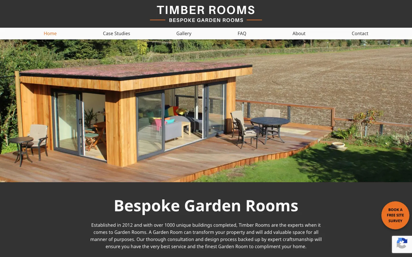 Timber Rooms homepage showing the bespoke build process