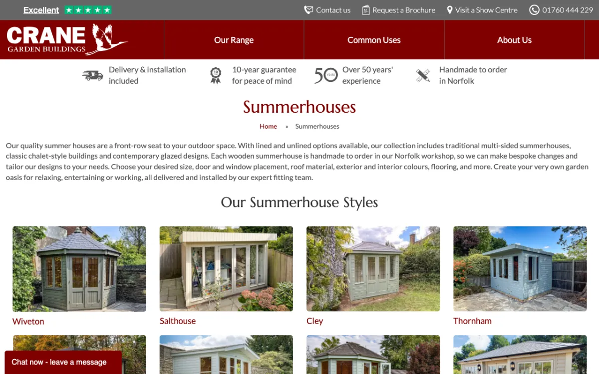 10 Best Summerhouse Suppliers in London 15 Crane Garden Buildings summerhouse range homepage showing the National Trust Collection